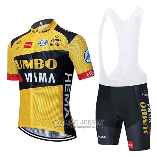 2020 Cycling Jersey Jumbo Visma Yellow Black Short Sleeve And Bib Short